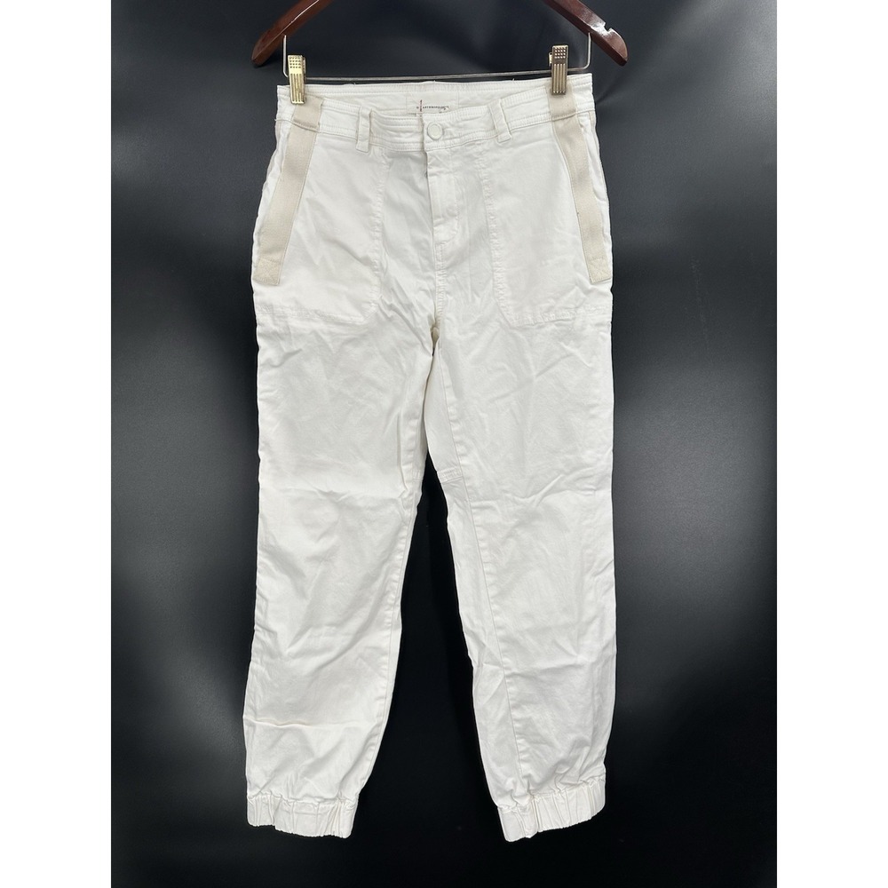 By Anthropologie Womens Ivory Mid Rise Tapered Leg Jogger Look Pants Size 2 EUC!